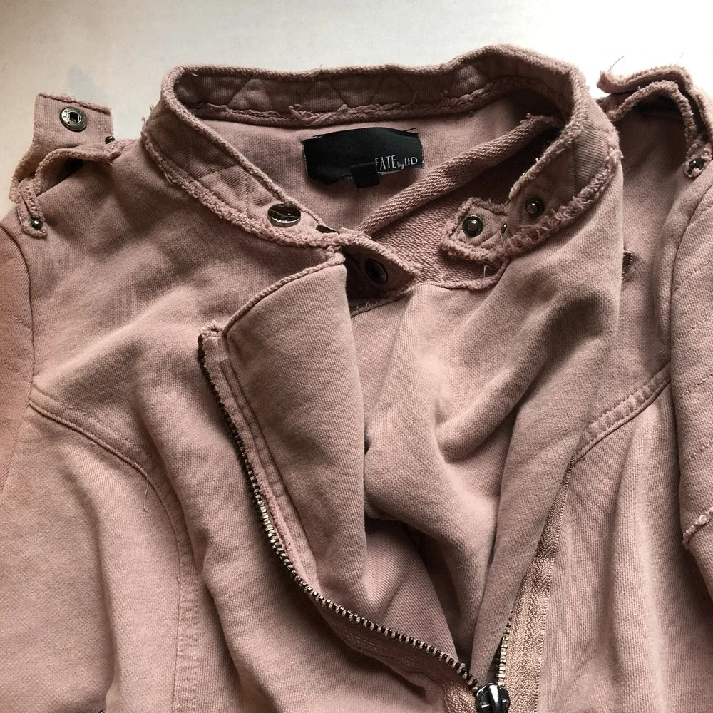 Fate by LFD Pink Asymmetric Zip Moto Sweatshirt Jacket Sz S A2311